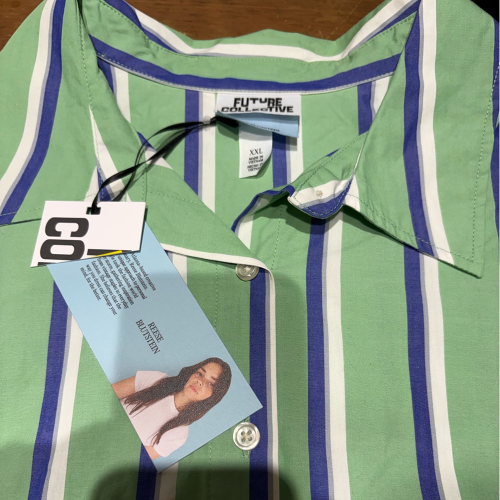 Women’s Striped Green and Blue XXL Long Sleeve Shirt in soft, lightweight cotton - Picture 2 of 5